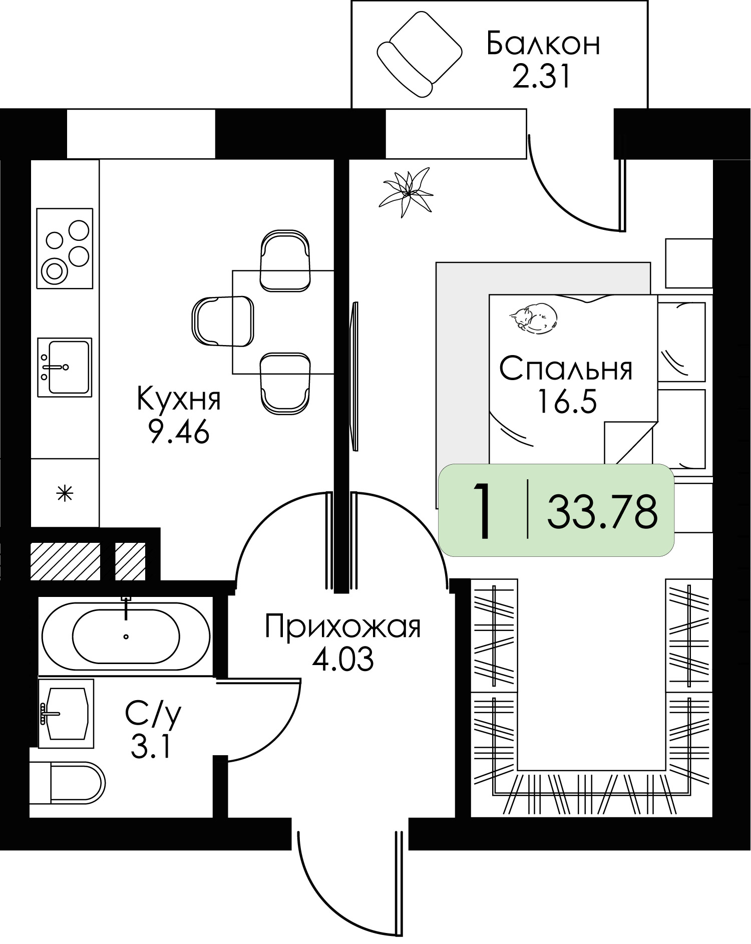 Однокомнатная квартира № 12 