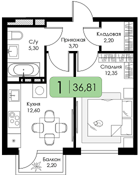 Однокомнатная квартира № 51 