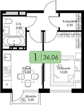Однокомнатная квартира № 4 