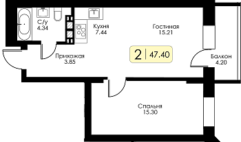 Однокомнатная квартира № 102 