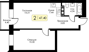 Однокомнатная квартира № 52 