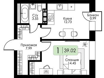 Однокомнатная квартира № 26 