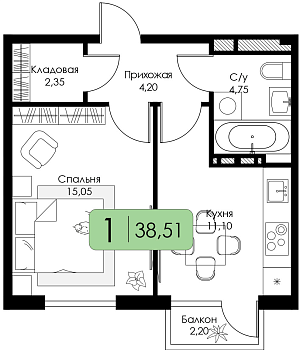 Однокомнатная квартира № 14 