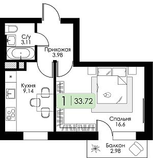 Однокомнатная квартира № 8 