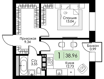 Однокомнатная квартира № 25 