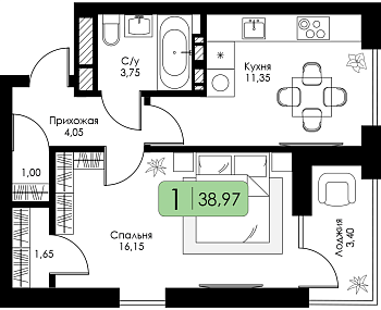 Однокомнатная квартира № 150 