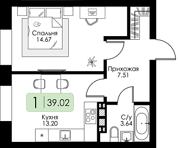 Однокомнатная квартира № 9