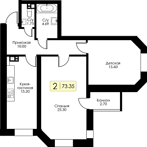 Двухкомнатная квартира № 103 