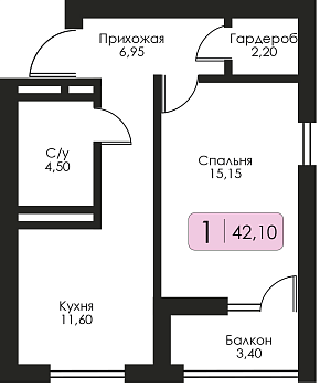 Однокомнатная квартира № 194 