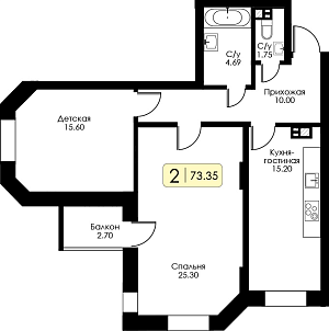 Двухкомнатная квартира № 73 