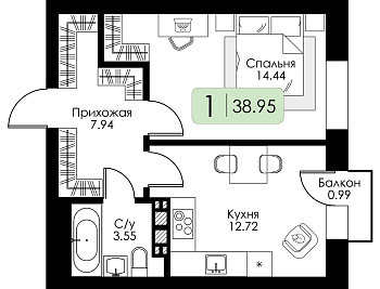 Однокомнатная квартира № 21