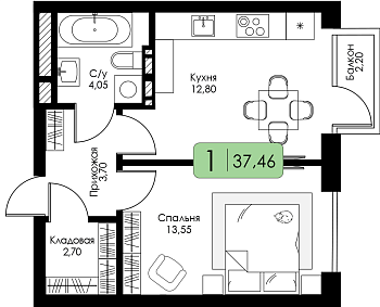 Однокомнатная квартира № 144 