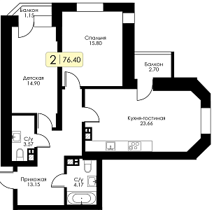 Двухкомнатная квартира № 56 
