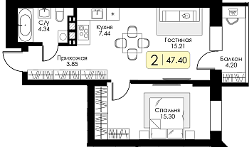 Двухкомнатная квартира № 102 