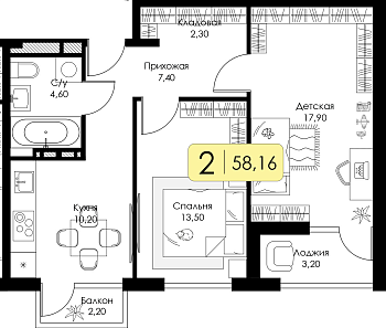 Двухкомнатная квартира № 48 