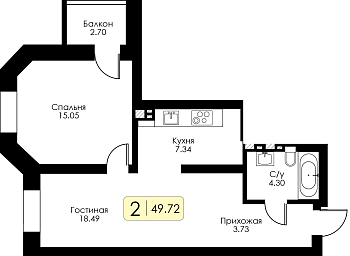 Однокомнатная квартира № 164 