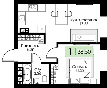 Однокомнатная квартира № 3